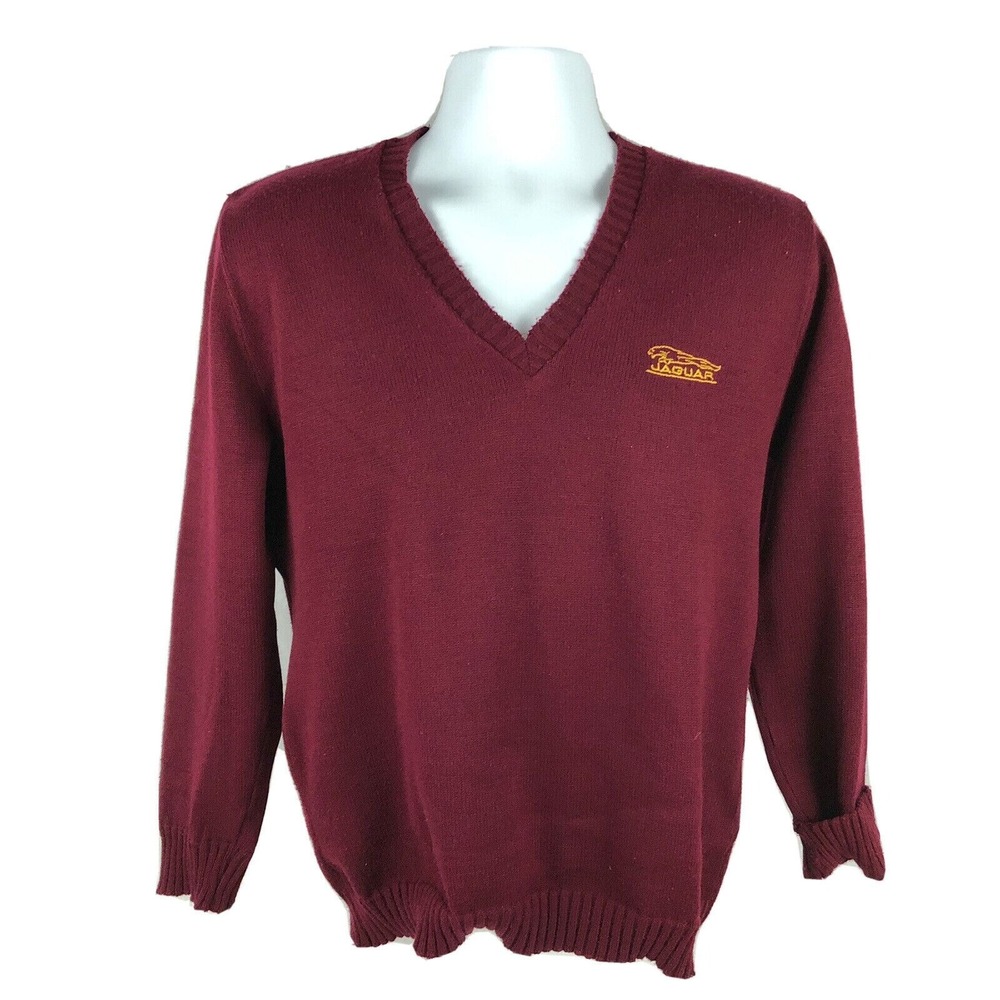 Jaguar Original British Classic Cars Vintage 70s Wool V-Neck Sweater Men's Small
